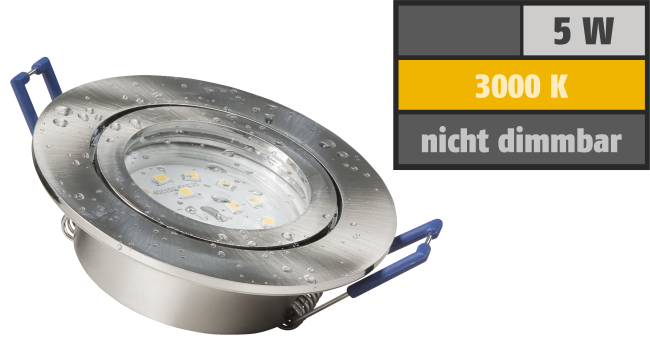 LED-Einbauleuchte McShine Flatty Ø83mm, 5W, 400lm, warmweiß, IP44
