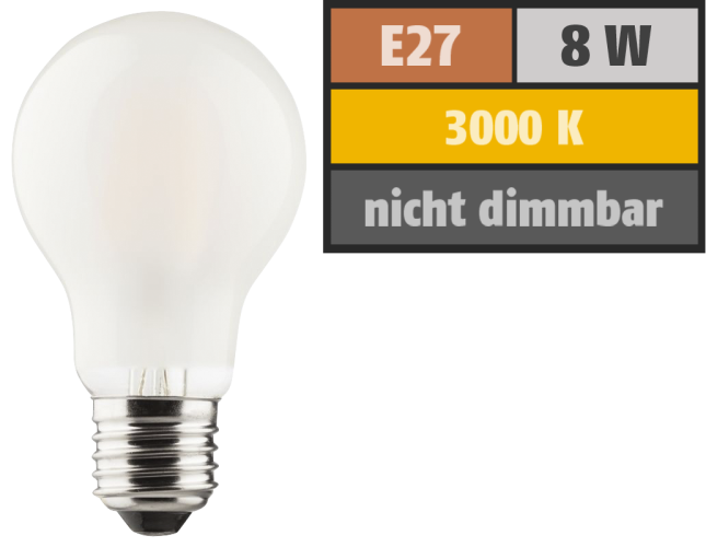 LED Filament Glühlampe, E27, 8W, 1055lm, 2700K, warmweiß, matt
