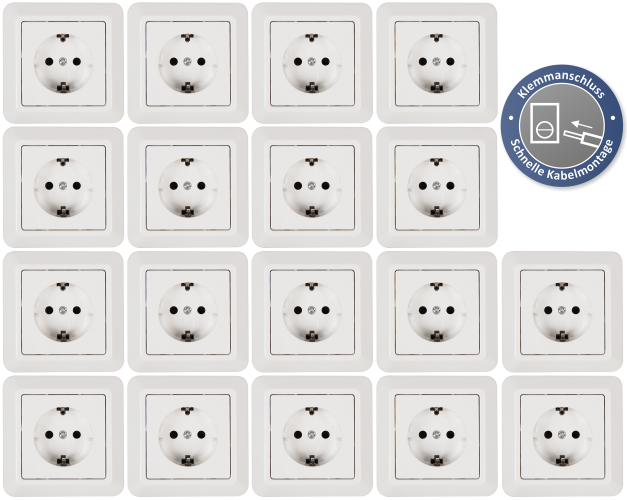 Schutzkontakt-Steckdose McPower Cup Klemmanschluss, 18er-Pack, inkl. Rahmen
