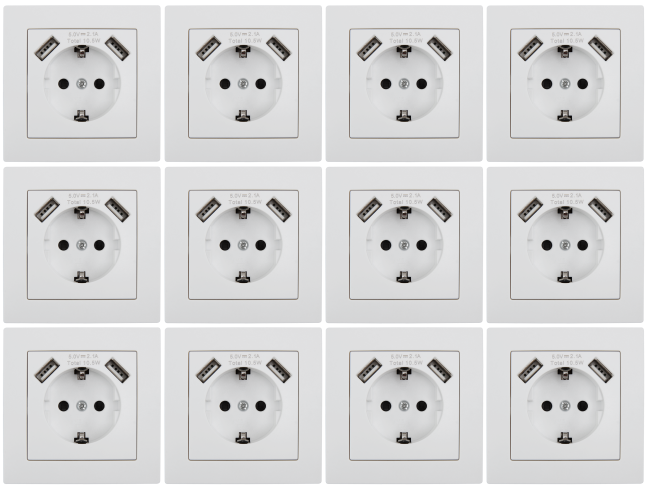 Schutzkontakt-Steckdose mit 2x USB McPower Flair 250V~/16A, 5V/2,1A, 12er-Pack
