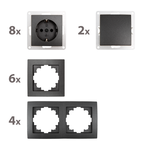 Schalter und Steckdosen Set McPower Flair Standard Profi 20-teilig, anthrazit
