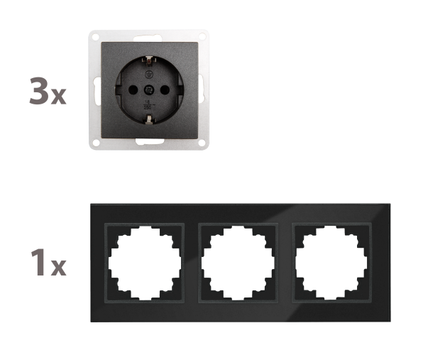 Steckdosen Set McPower Flair Beginner 3S-Style anthrazit + Glasrahmen
