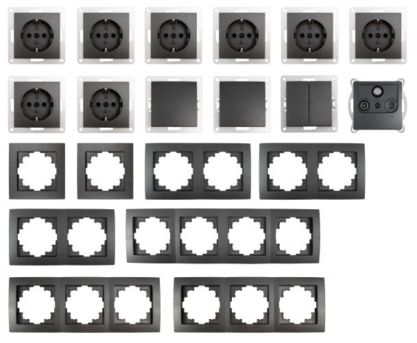 Schalter und Steckdosen Set McPower Flair Wohnlandschaft, 20-teilig, anthrazit

